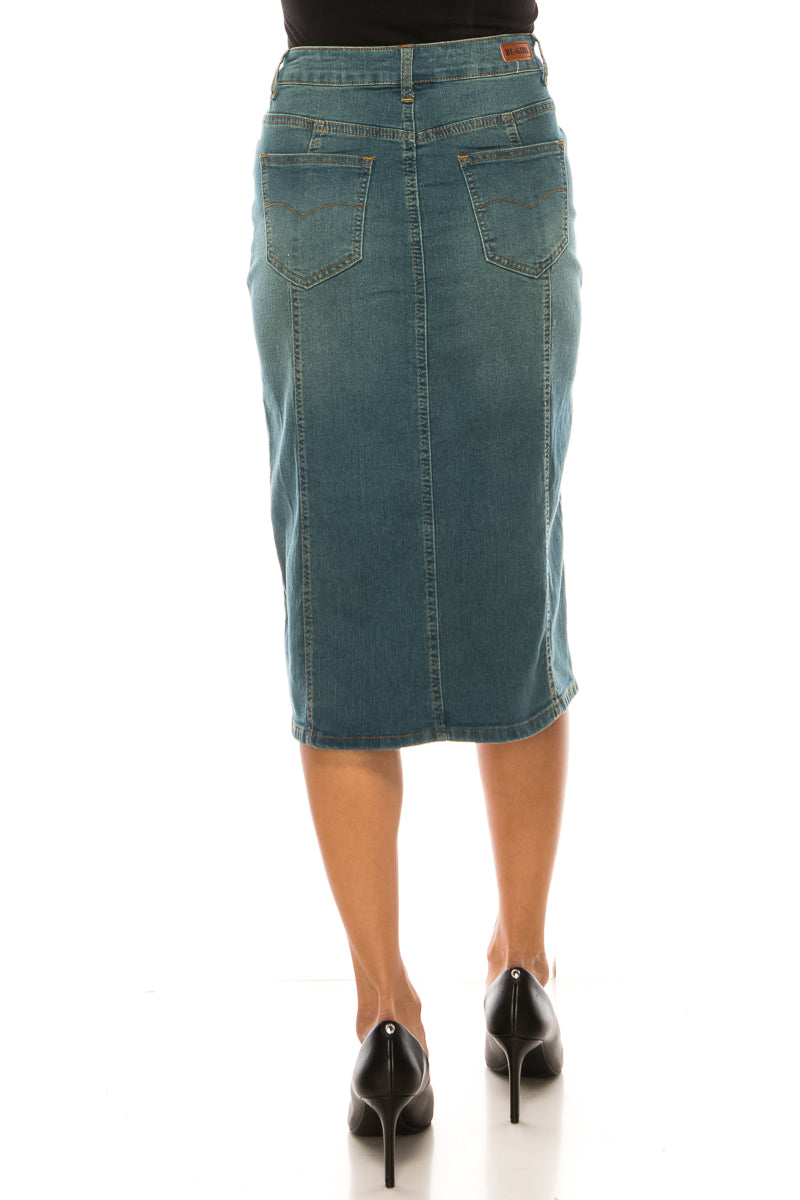 Calf  Length Pencil Stretch Denim Skirt (77912-SKT)