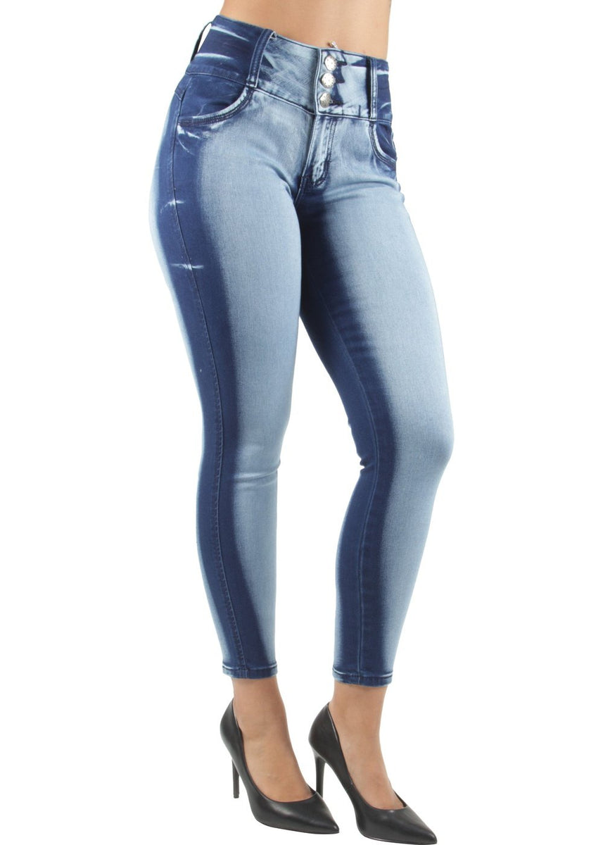 Colombian Design Mid Waist Butt Lift Push Up Skinny Jeans (9W746S)