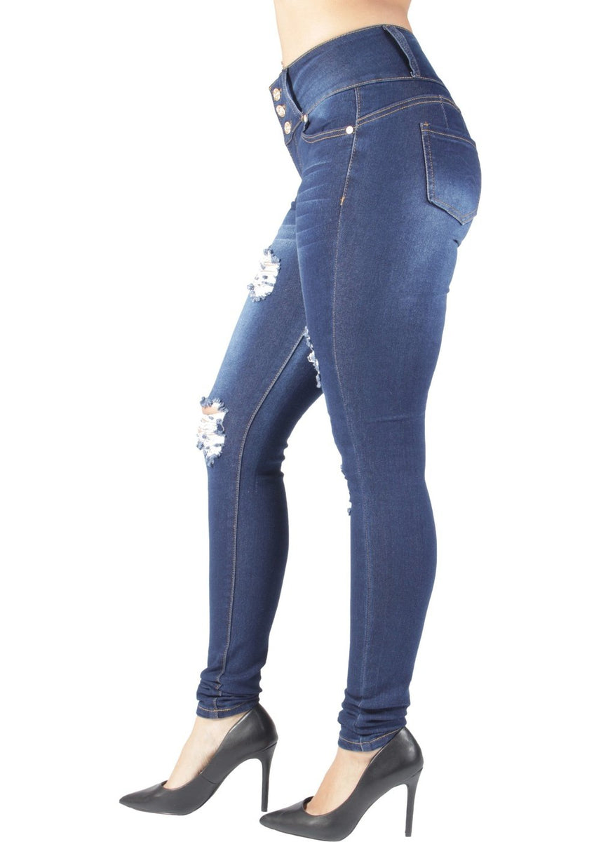 Classic Mid Waist Ripped Distressed Skinny Jeans (XA715)