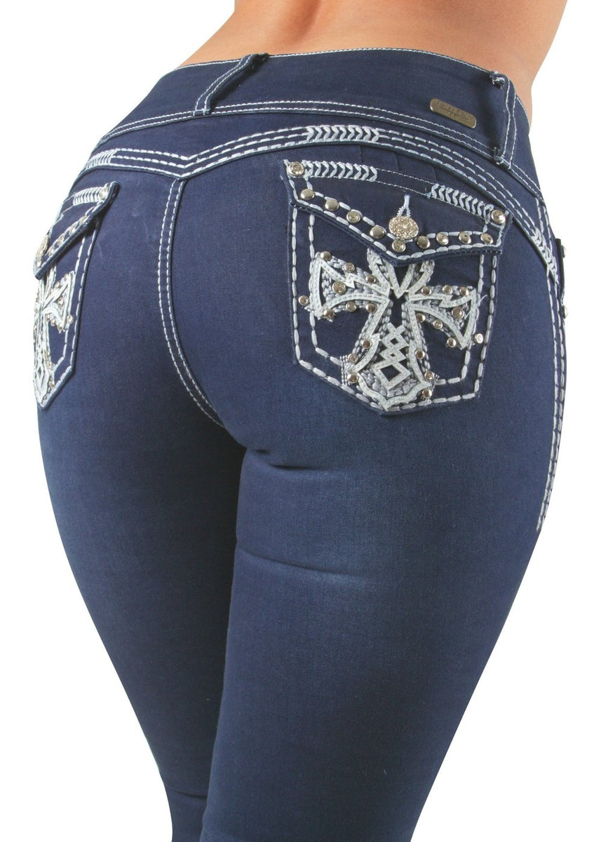 Colombian Design Butt Lift Push Up Mid Waist Boot Leg Jeans (DJ3599-BT)