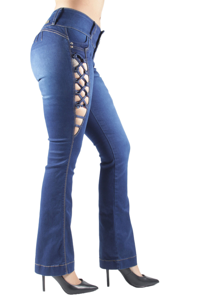 Colombian Design Butt Lift Push Up Mid Waist Boot Leg Jeans (DJ3188-BT)