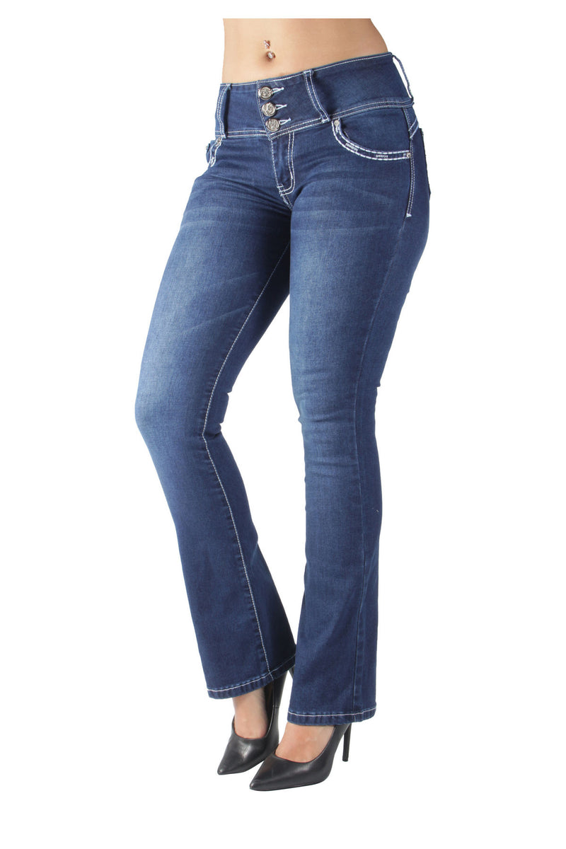 Colombian Design Butt Lift Mid Waist Boot Leg Jeans (DJ3776-BT)