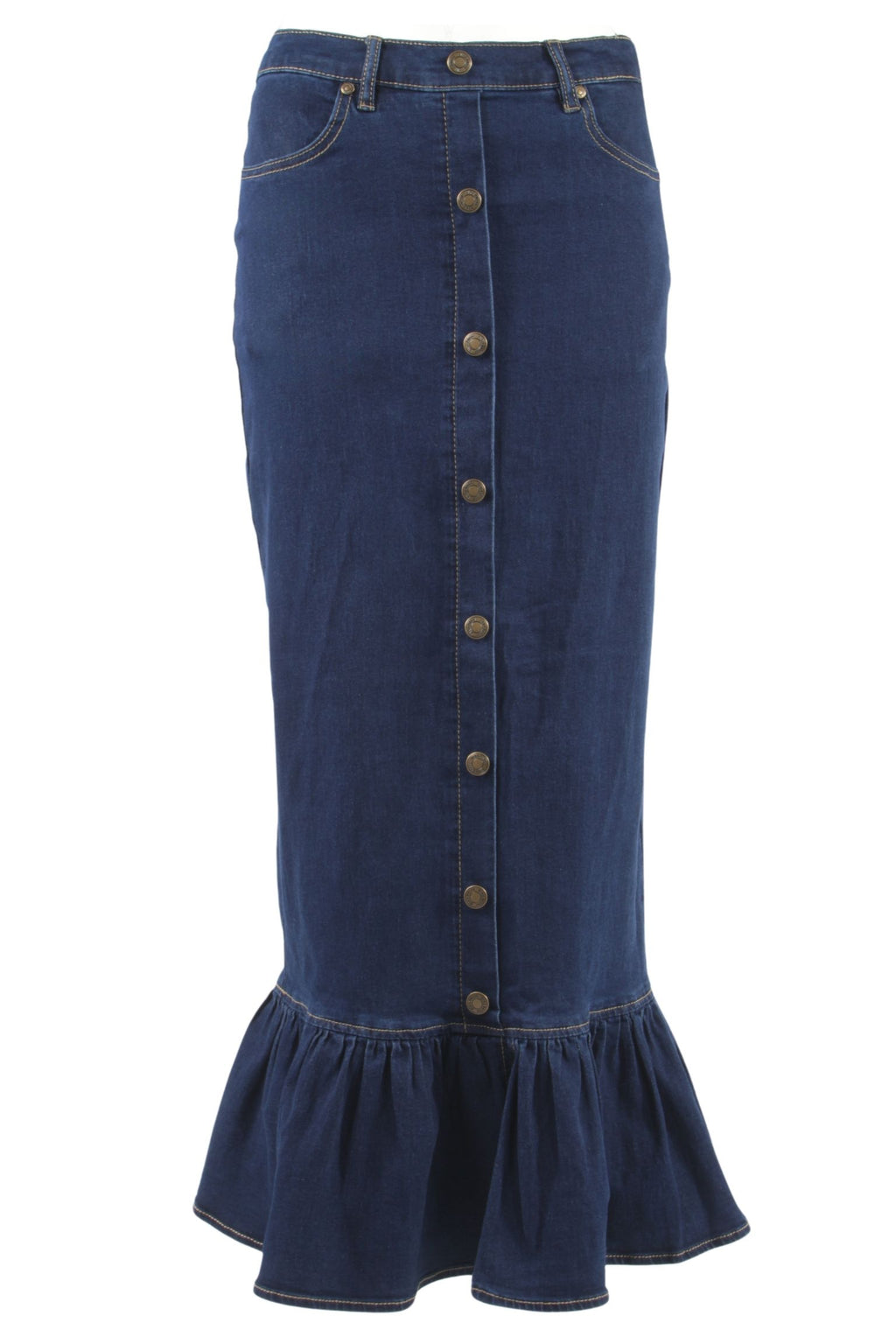 Women's Juniors/Plus Size Long A-Line Stretch Denim Maxi Skirt