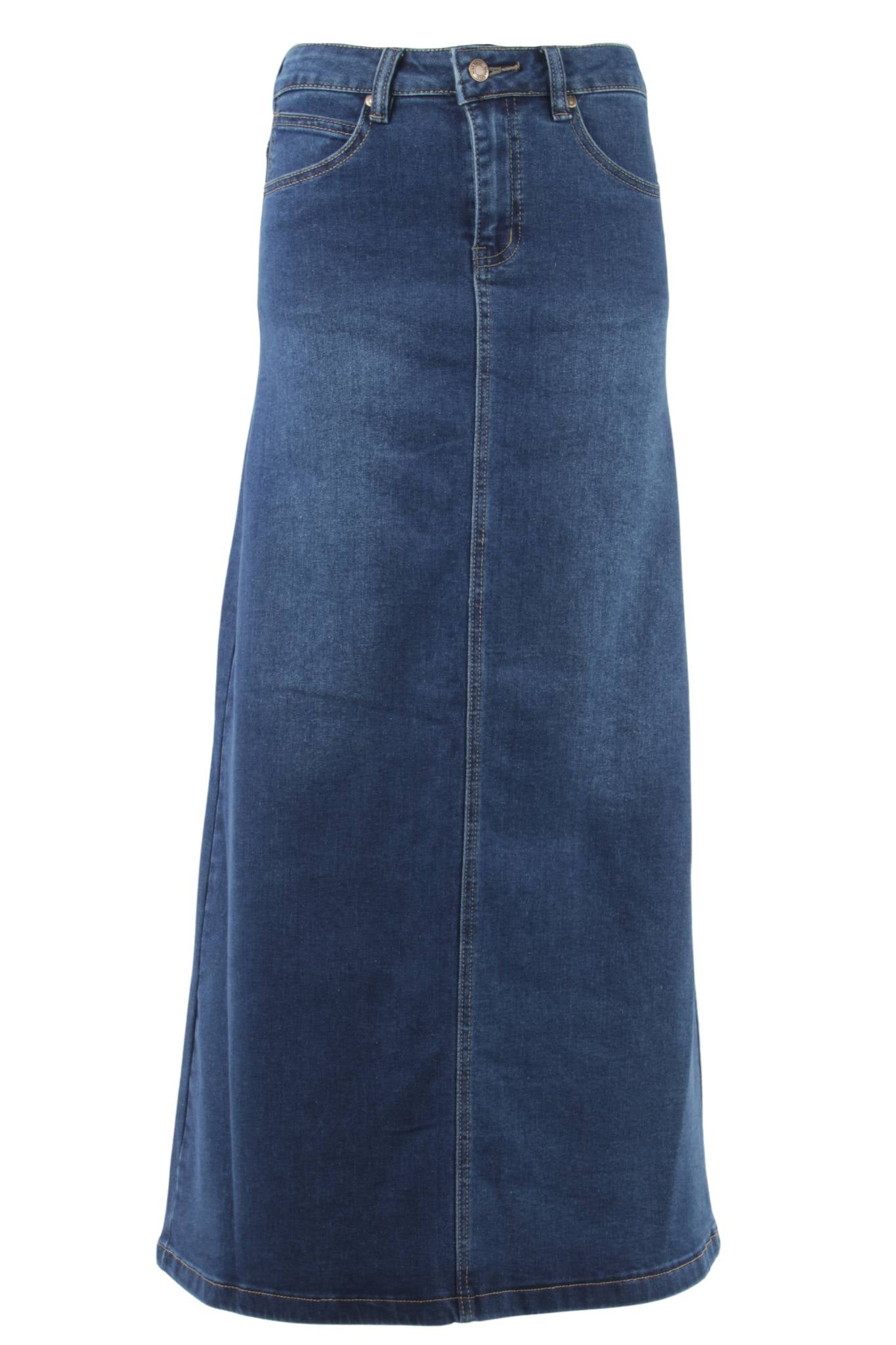 Women's Juniors/Plus Size Long A-Line Stretch Denim Maxi Skirt 
