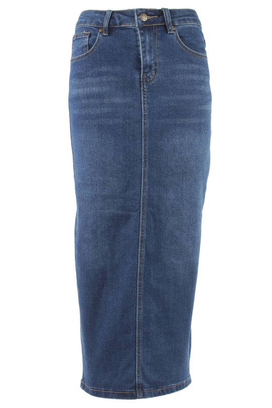 Women's Juniors Long Pencil Stretch Denim Skirt (247-SKT)
