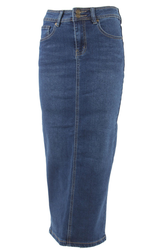 Women's Juniors Long Pencil Stretch Denim Skirt (250-SKT)