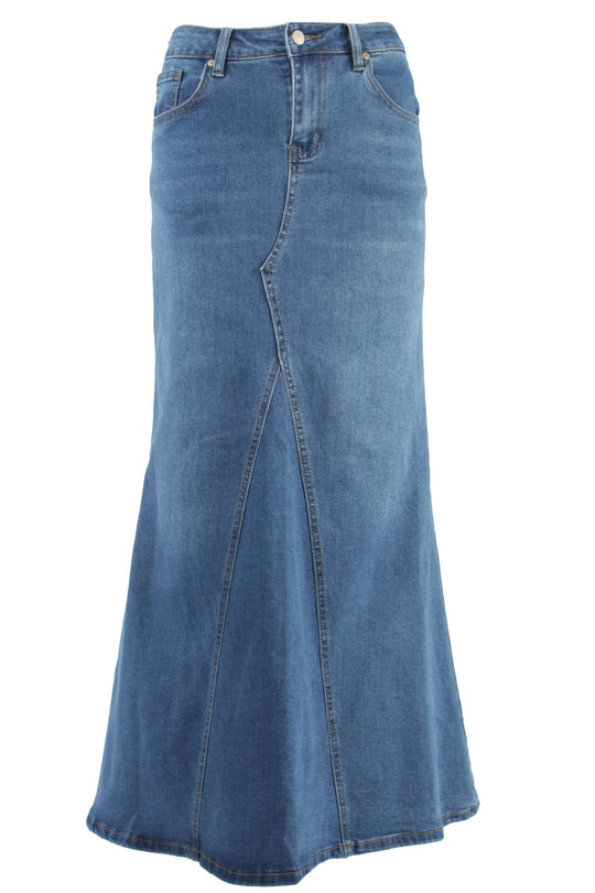Women's Juniors Denim Long Flare Bottom Maxi Skirt (259-SKT)