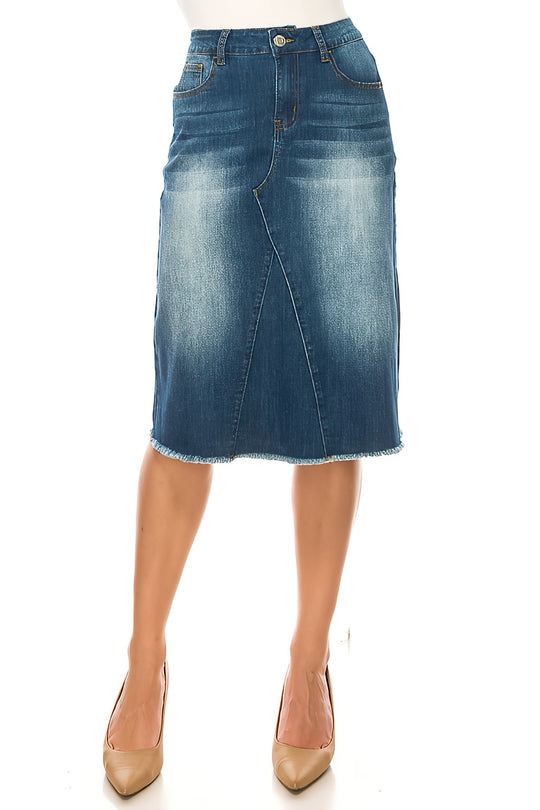 Middle  Length Stretch Denim A-Line Skirt (79104-SKT)