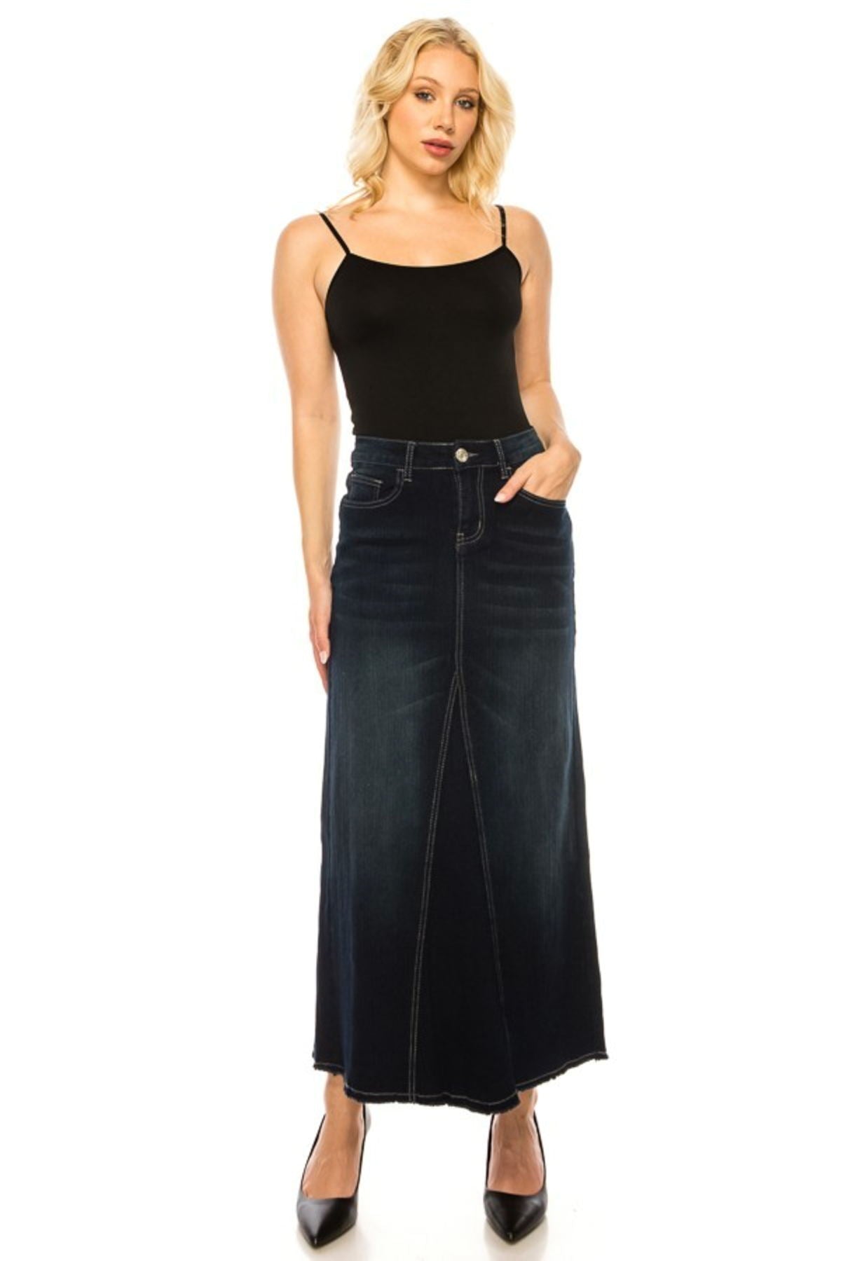 Stretch Denim Long Triangle Cut Skirt (88017-SKT)