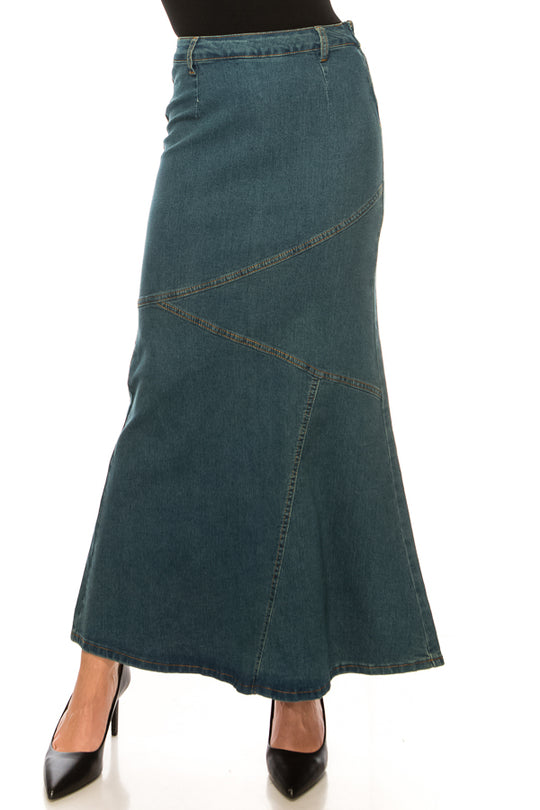 Mermaid Shape Stretch Denim Long Skirt (89066-SKT)