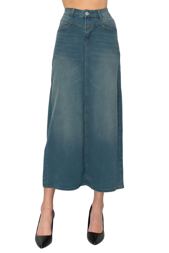 Stretch Denim Straight Long Skirt (89064-SKT)