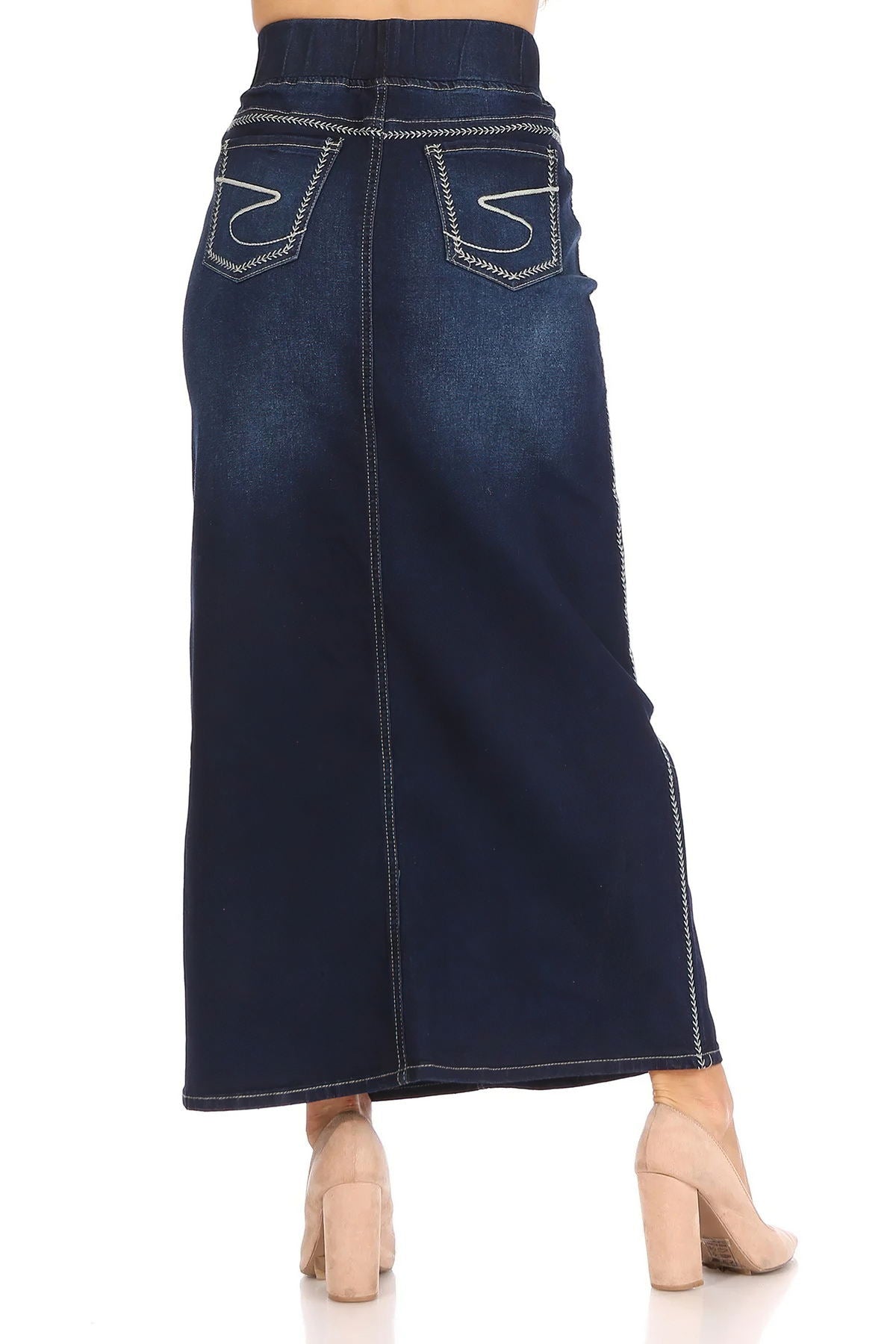 Women's Juniors/Plus Size Stretch Denim Long Skirt with Elastic 