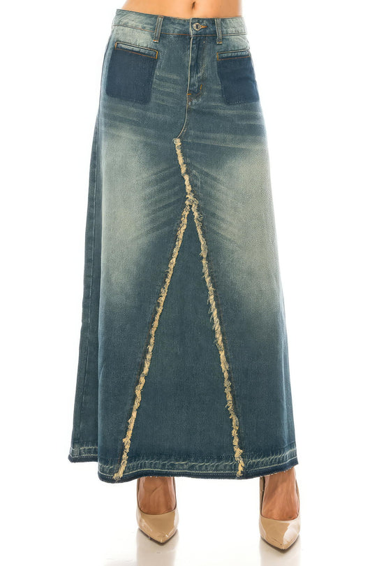 Non-Stretch Denim Long A-Line Skirt (87268-SKT)