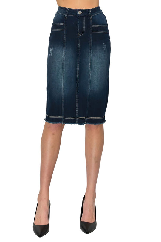 Middle  Length Stretch Denim Pencil Skirt (79052-SKT)