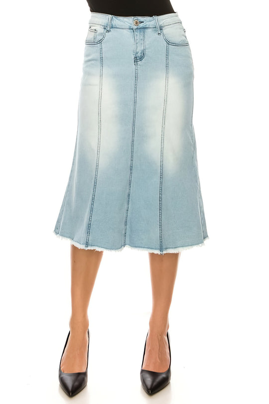 Calf  Length Stretch Denim A-Line Skirt (89134-SKT)