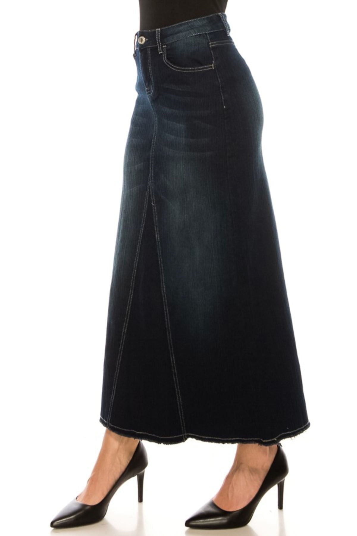 Stretch Denim Long Triangle Cut Skirt (88017-SKT)
