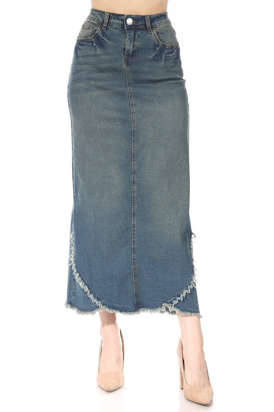 Stretch Denim Long Moto Skirt (88037-SKT)