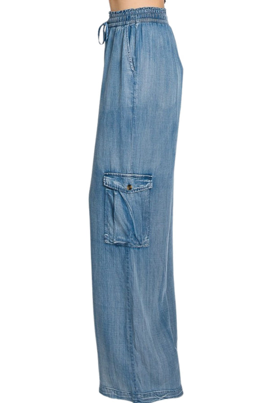 Wide Leg Jeans Drawstring High Waisted Loose Denim Pants (30012)