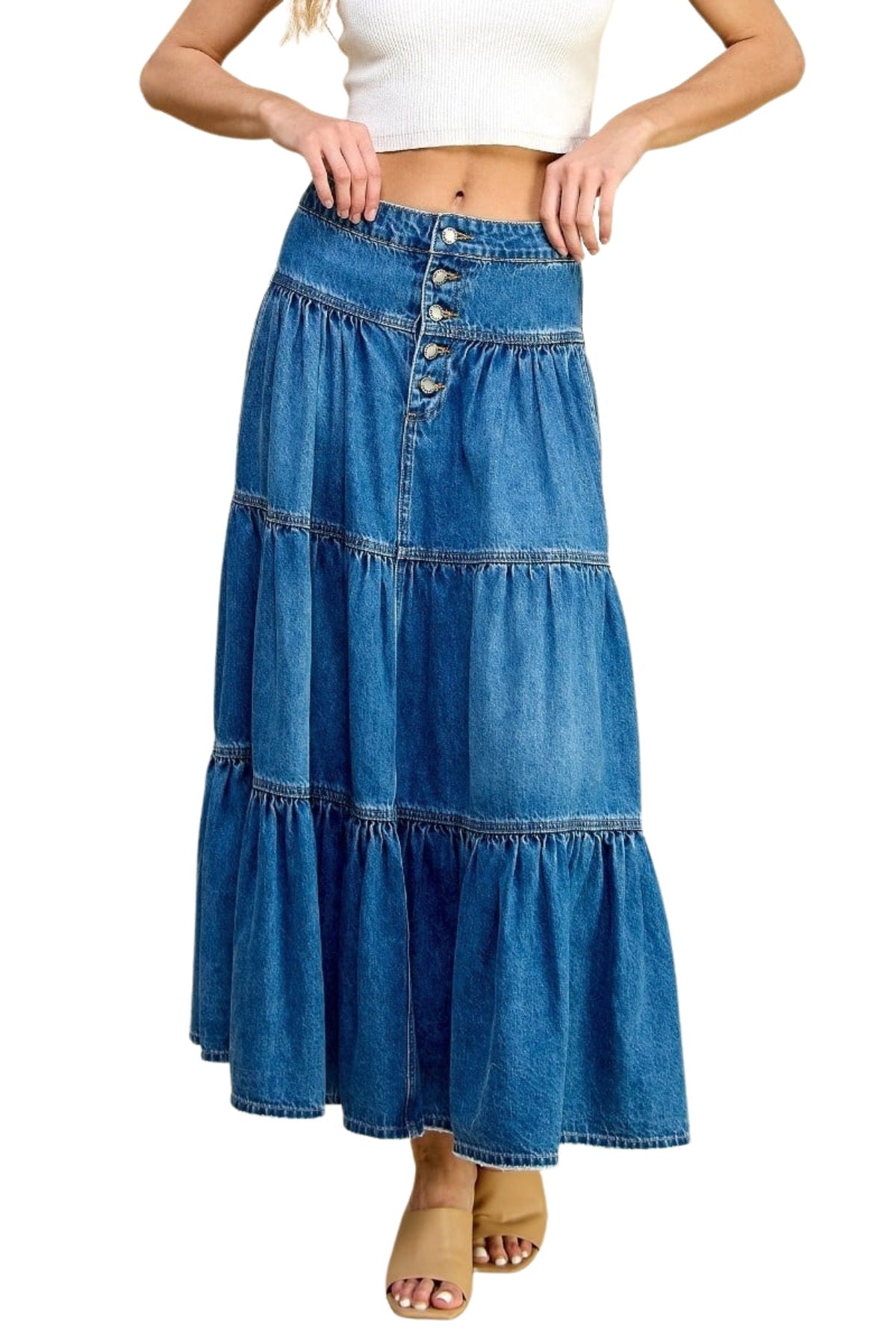 Denim Flare Maxi Skirt