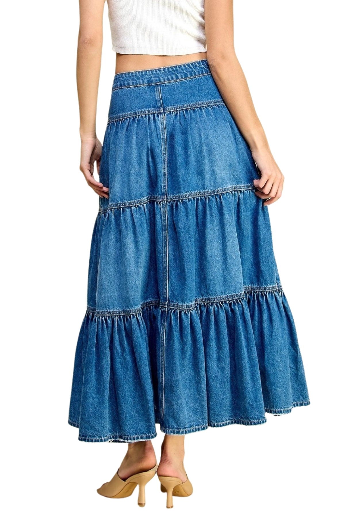 Fashion2Love Women's Plus Size Denim Pencil Skirt - Mid Waist Below Knee Length Stretch Fit