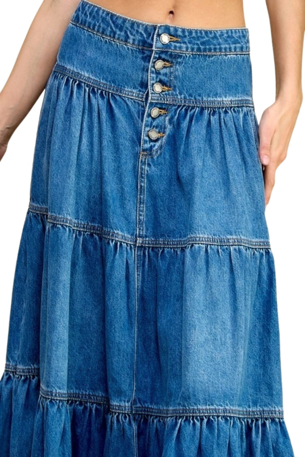 Women's Juniors/Plus Size Long A-Line Stretch Denim Ripped Maxi