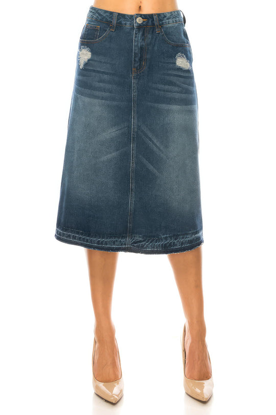 Calf  Length Stretch Denim Skirt (79144-SKT)