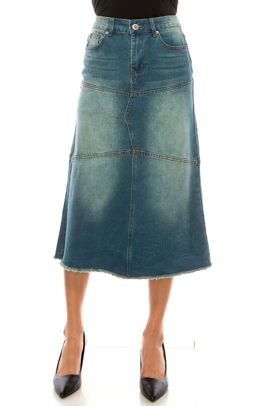 Calf  Length Stretch Denim A-Line Skirt (89085-SKT)