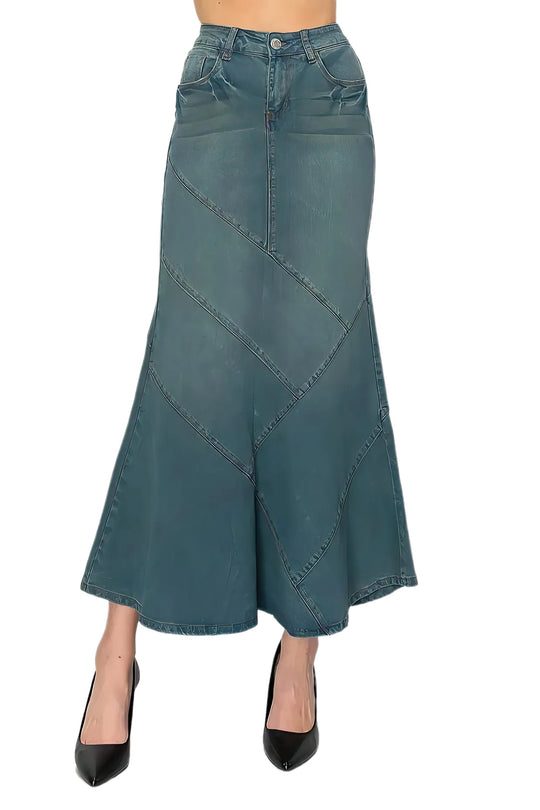Stretch Denim Long Mermaid Silhouette Skirt (89075-SKT)