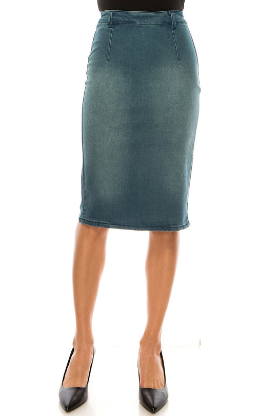Middle  Length Stretch Denim Pencil Skirt (79077-SKT)