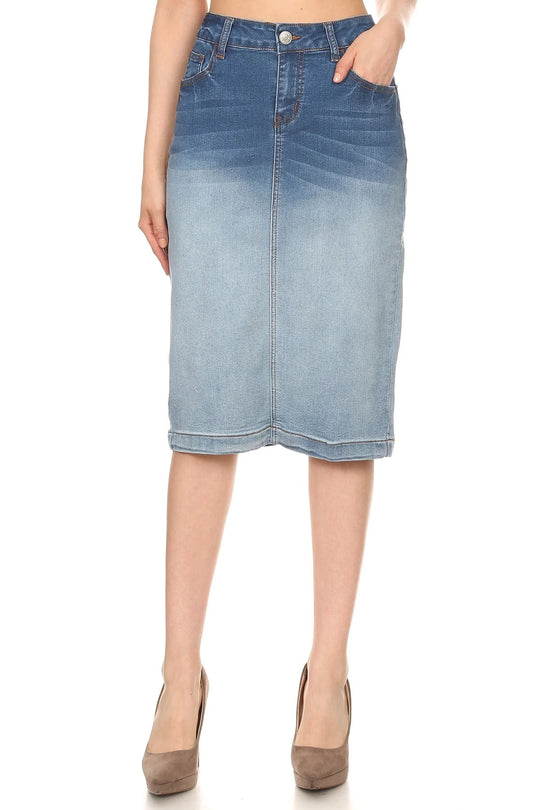 Middle  Length Stretch Denim Pencil Skirt (77464-SKT)