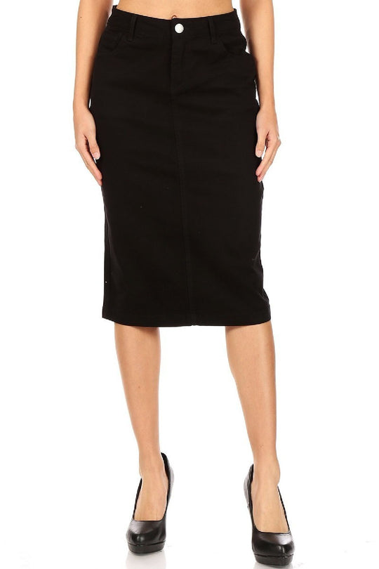 Calf  Length Stretch Twill Pencil Skirt (79174-SKT)