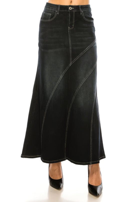 Stretch Denim Long A-Line Skirt (89140-SKT)