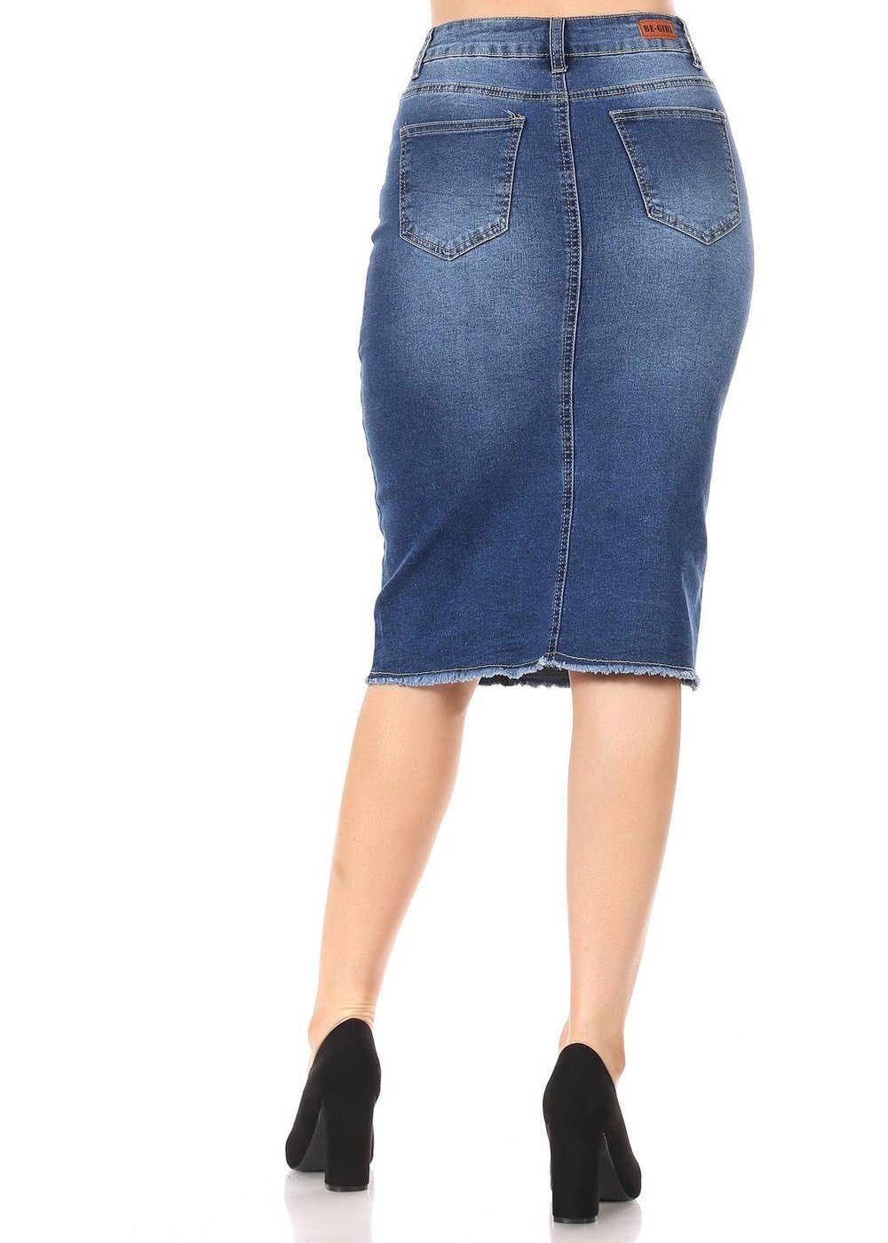 Women's Juniors/Plus Size Middle Length Pencil Stretch Denim Skirt –  Fashion2Love