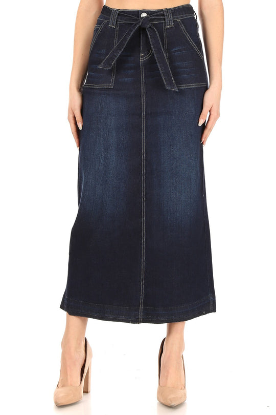 Long Pencil Stretch Denim Skirt (87874-SKT)