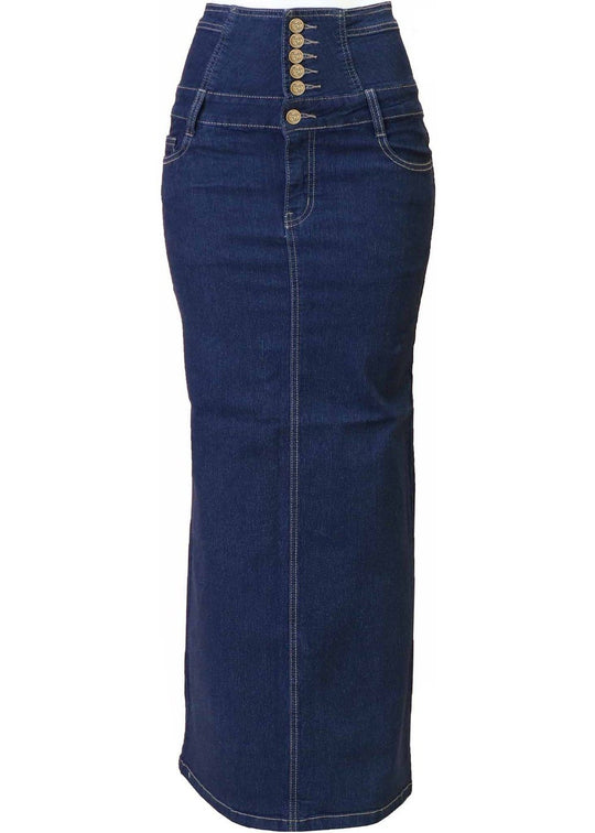 High Waist Long  Knee Length Midi Pencil Denim Skirt (N925-SK-LONG)