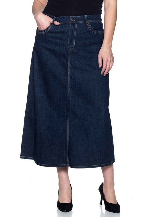 Mid Rise Aline Long Jeans Maxi Denim Skirt (86229X)