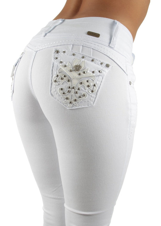 Colombian Design Butt Lift Push Up Mid Waist Boot Leg Jeans (DJ3188-BT)