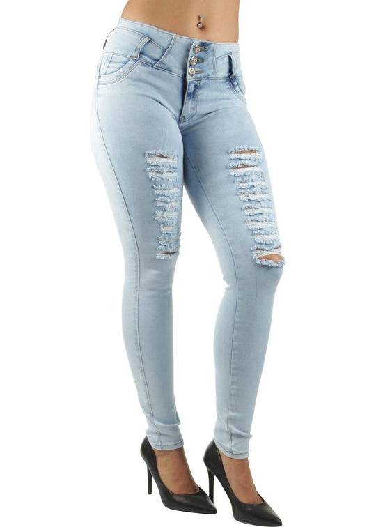 Butt Lift Push Up Mid Waist Ripped Distressed Skinny Jeans (DJ3231)