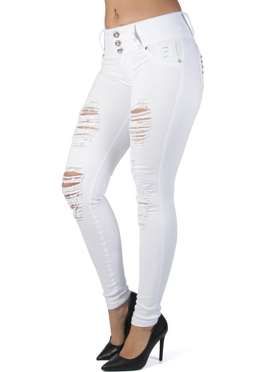 Butt Lift Push Up Mid Waist Ripped Distressed Skinny Jeans (DJ3305)