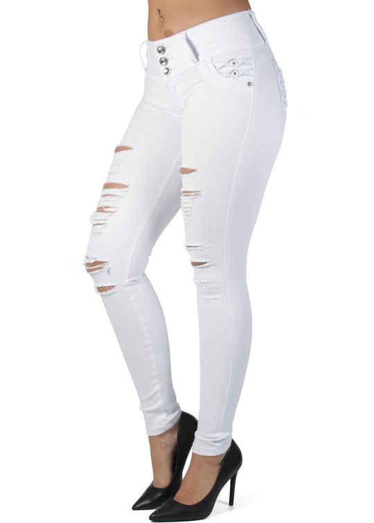 Butt Lift Push Up Mid Waist Ripped Distressed Skinny Jeans (DJ3333)