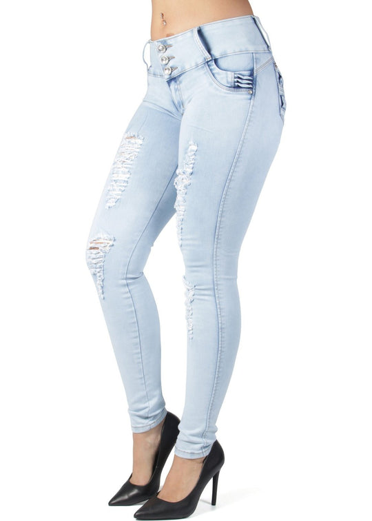 Butt Lift Push Up Mid Waist Ripped Distressed Skinny Jeans (DJ3360)