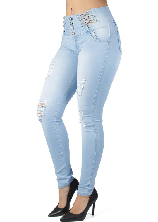 Butt Lift Push Up Mid Waist Ripped Distressed Skinny Jeans (DJ3526)