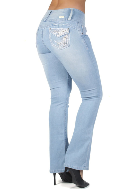 Colombian Design Butt Lift Push Up Mid Waist Boot Leg Jeans (DJ3612-BT)