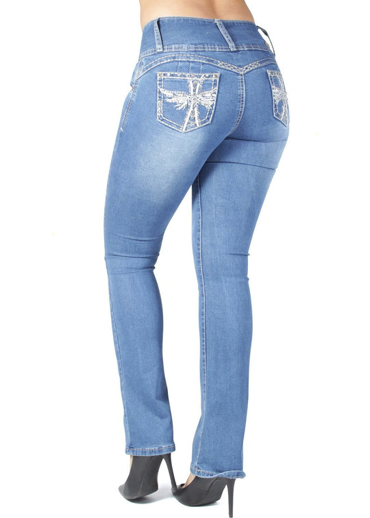 Colombian Design Butt Lift Push Up Mid Waist Boot Leg Jeans (DJ3650-BT)