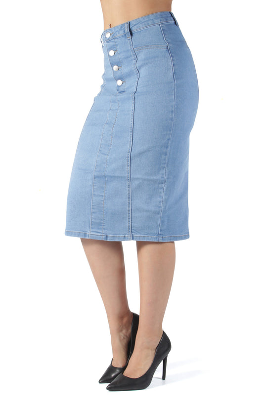 Calf  Length Pencil Stretch Denim Skirt (HY2016-SKT)