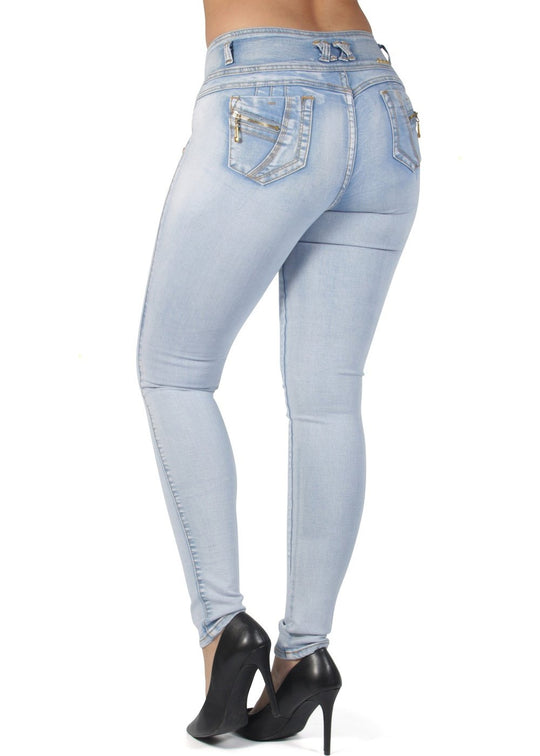 Colombian Design Butt Lift Push Up Mid Waist Skinny Jeans (M934)