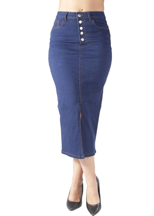 Long Pencil Stretch Denim Skirt (S018-SKT)
