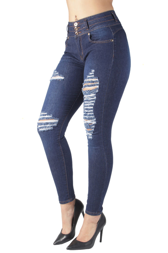 Butt Lift Push Up Mid Waist Ripped Distressed Skinny Jeans (SH294)