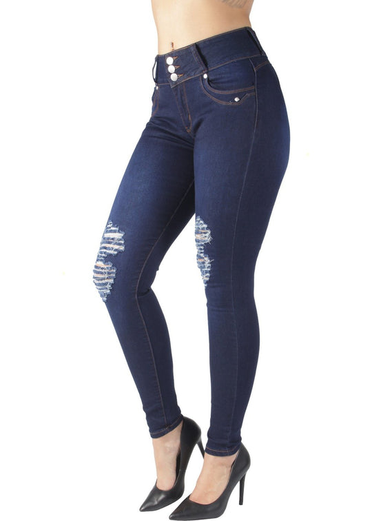 Butt Lift Push Up Mid Waist Ripped Distressed Skinny Jeans (T073)