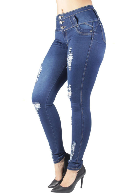 Butt Lift Push Up Mid Waist Ripped Distressed Skinny Jeans (DJ3387)